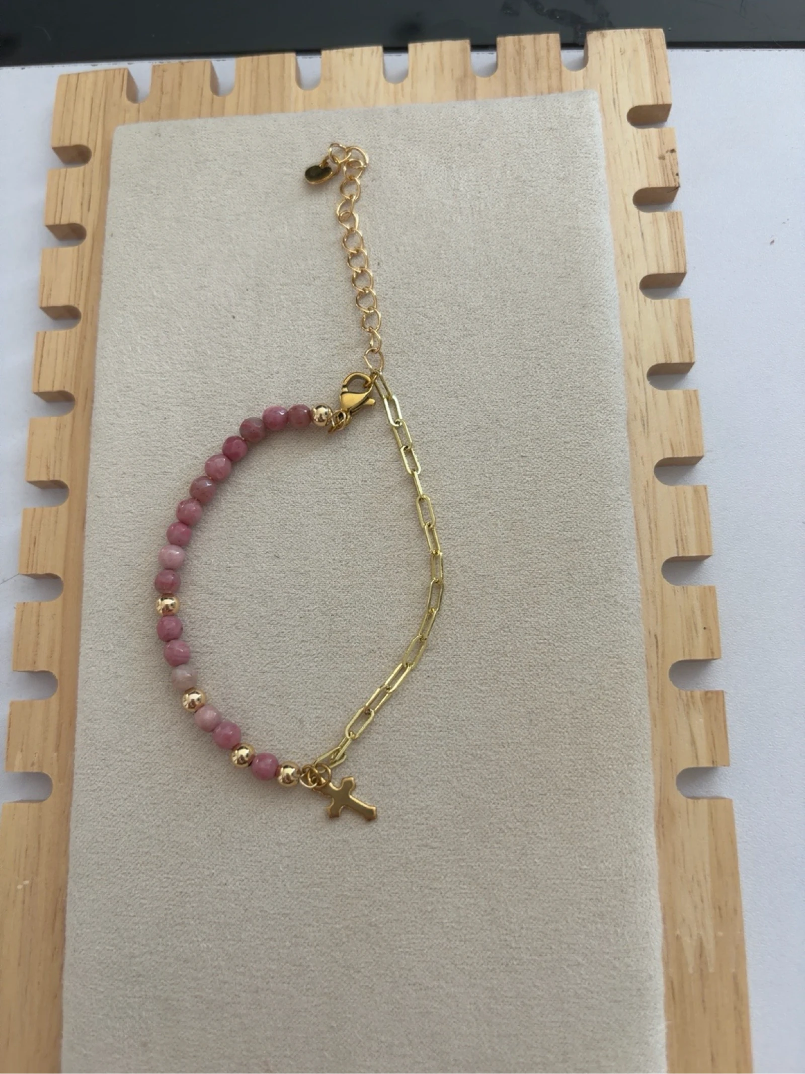 Bracelet Croix & Pierres Roses